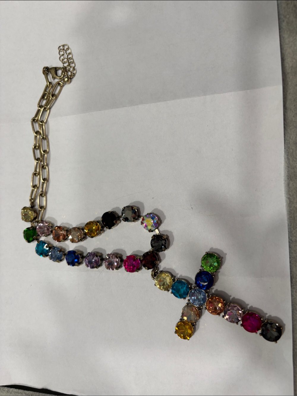 Multicolor Crystal Cross Pendant Necklace